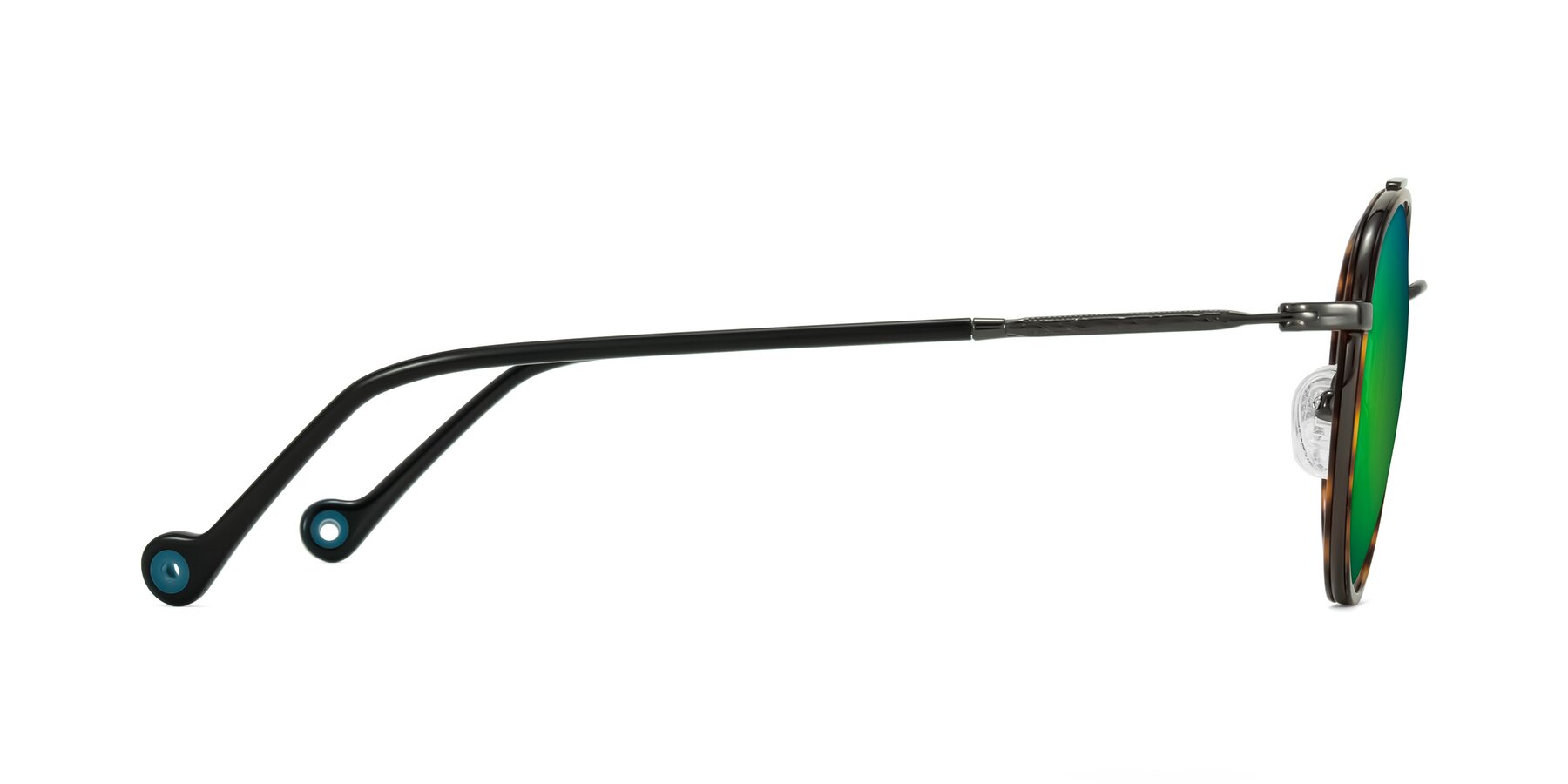 Side of Biko in Tortoise/Gunmetal with Green Mirrored Lenses