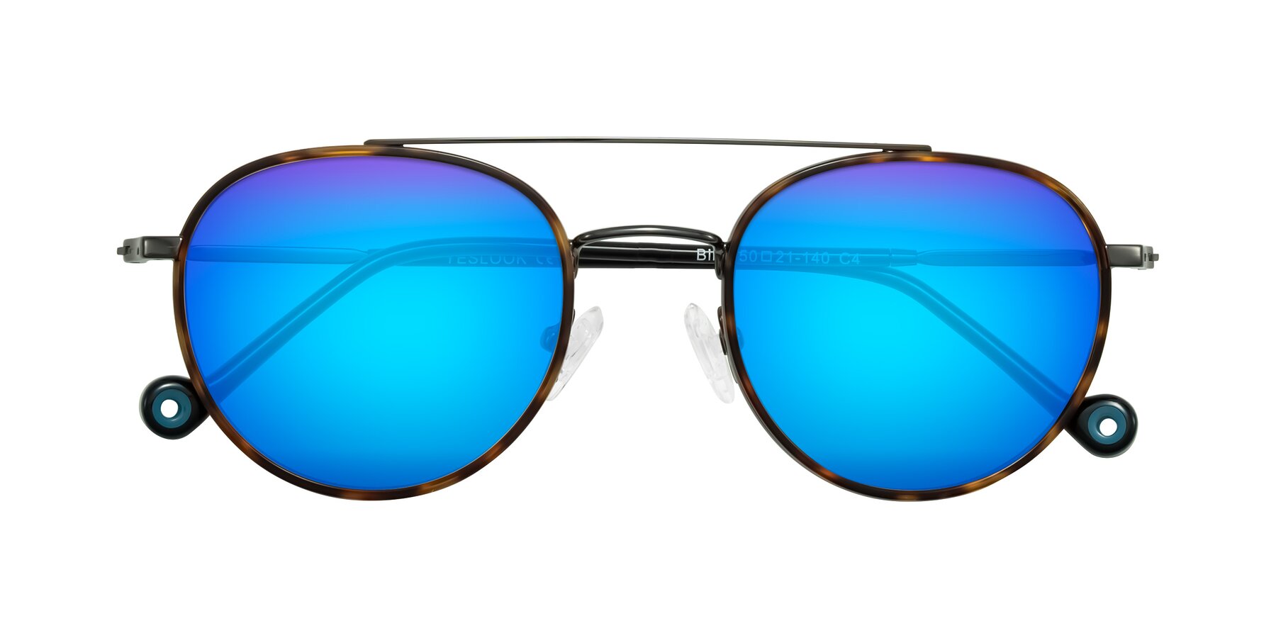 Folded Front of Biko in Tortoise/Gunmetal with Blue Mirrored Lenses