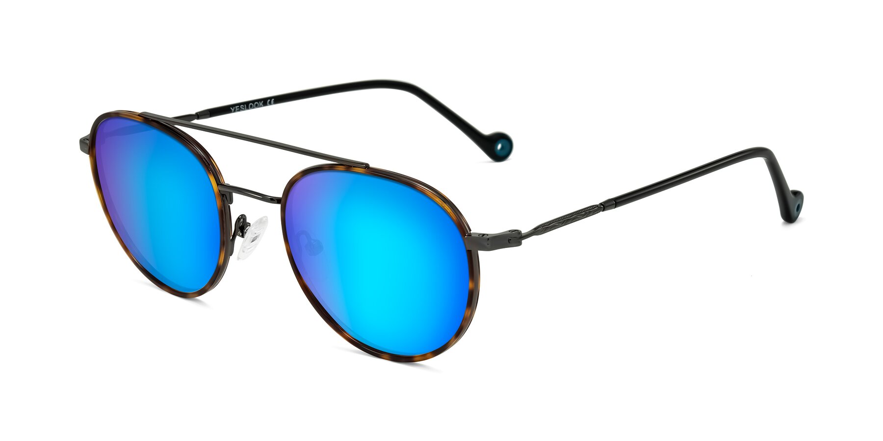 Angle of Biko in Tortoise/Gunmetal with Blue Mirrored Lenses