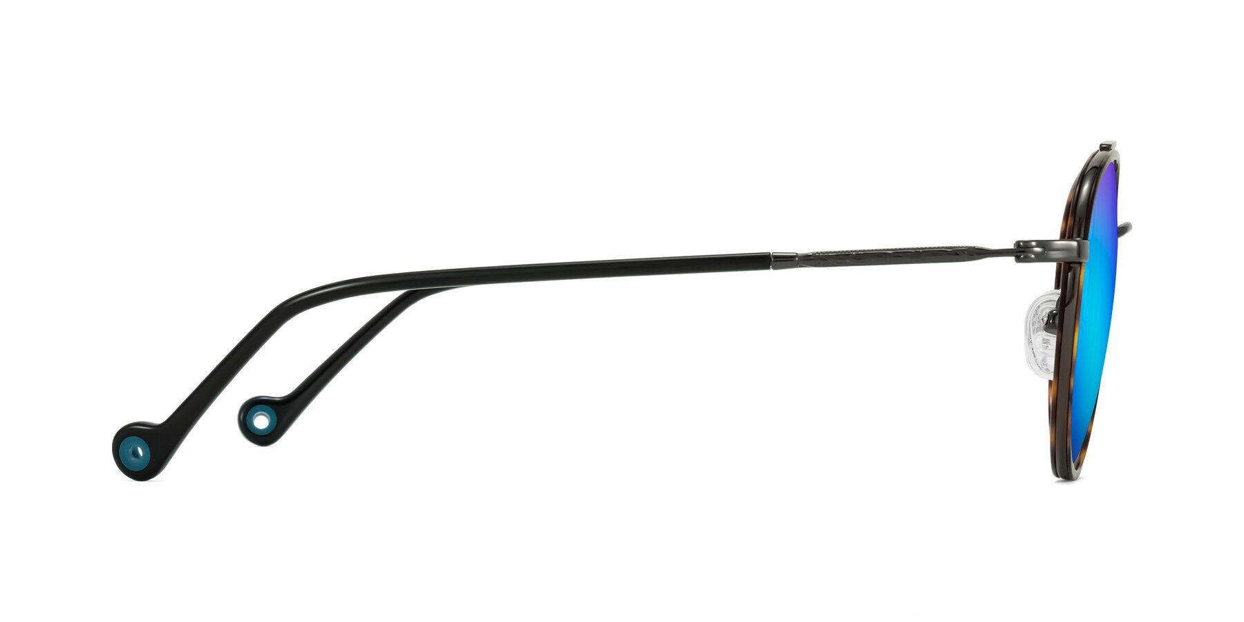Side of Biko in Tortoise/Gunmetal with Blue Mirrored Lenses