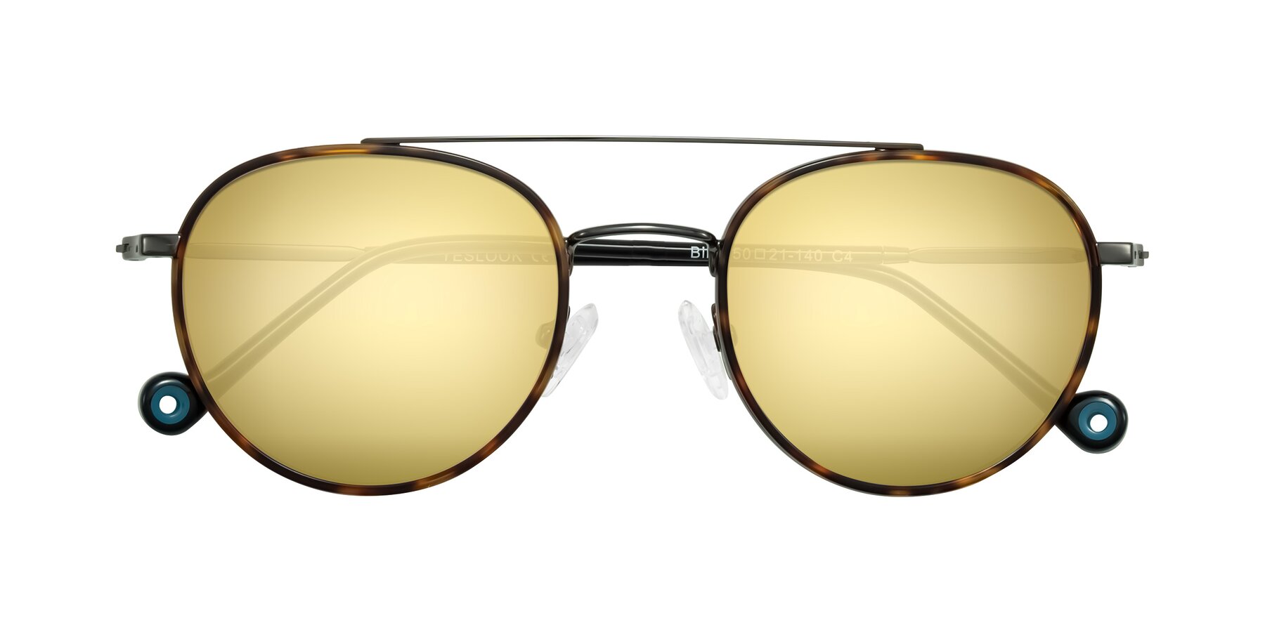 Folded Front of Biko in Tortoise/Gunmetal with Gold Mirrored Lenses