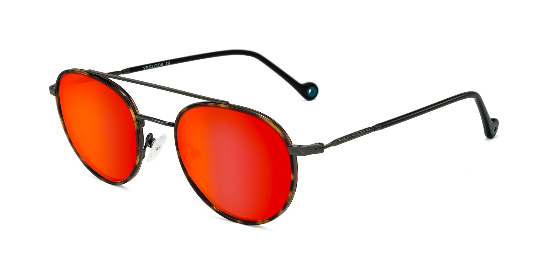 Angle of Biko in Tortoise/Gunmetal with Red Gold Mirrored Lenses