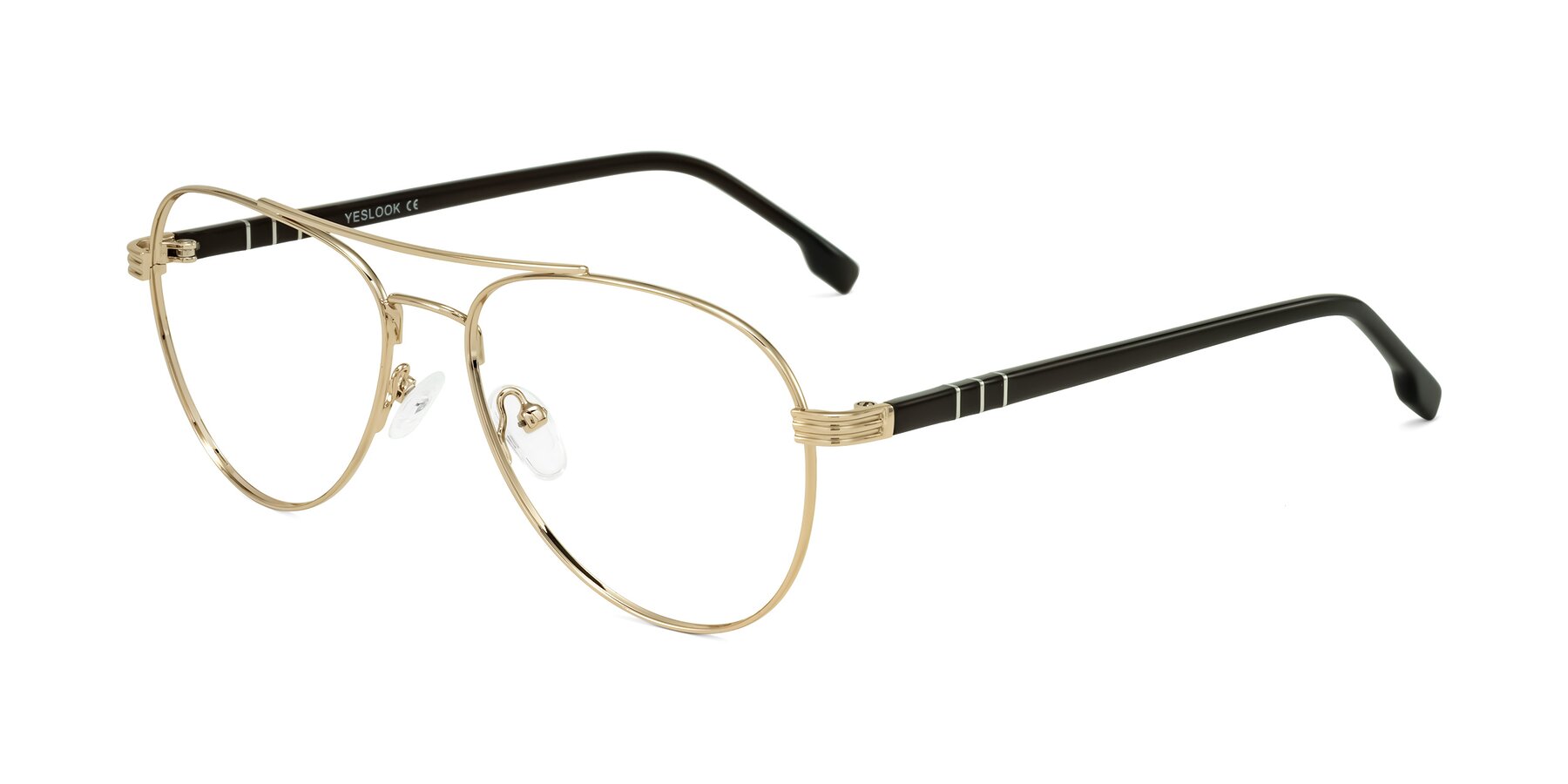 Angle of Aimo in Gold/Dark Brown with Clear Reading Eyeglass Lenses