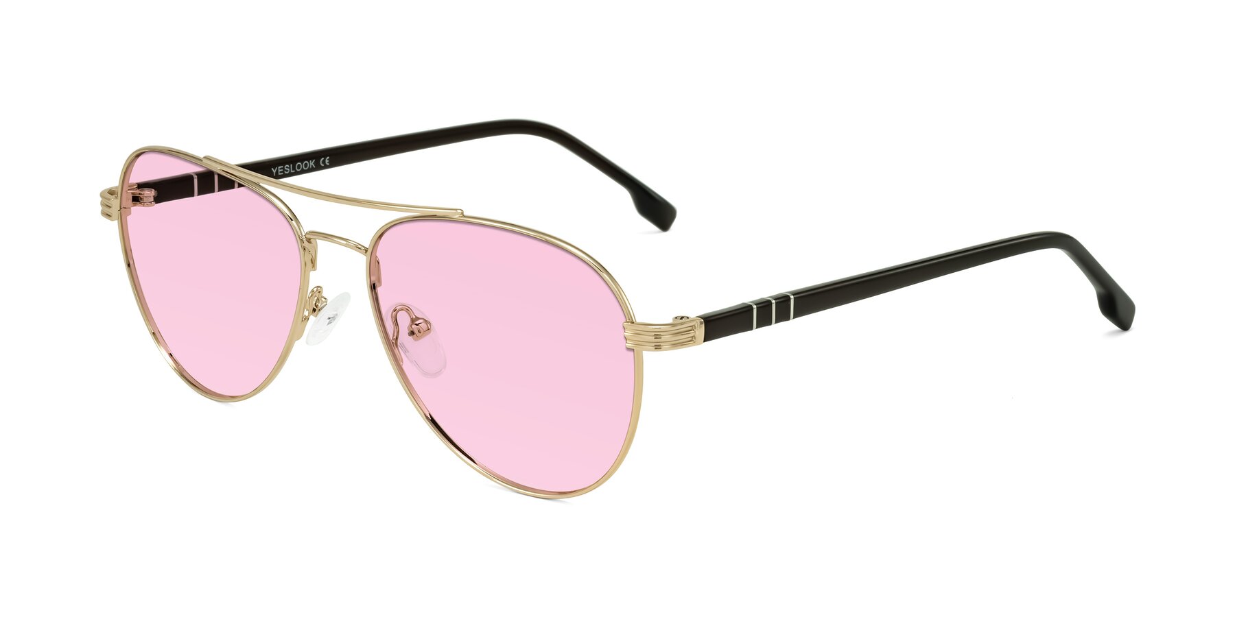 Angle of Aimo in Gold/Dark Brown with Light Pink Tinted Lenses