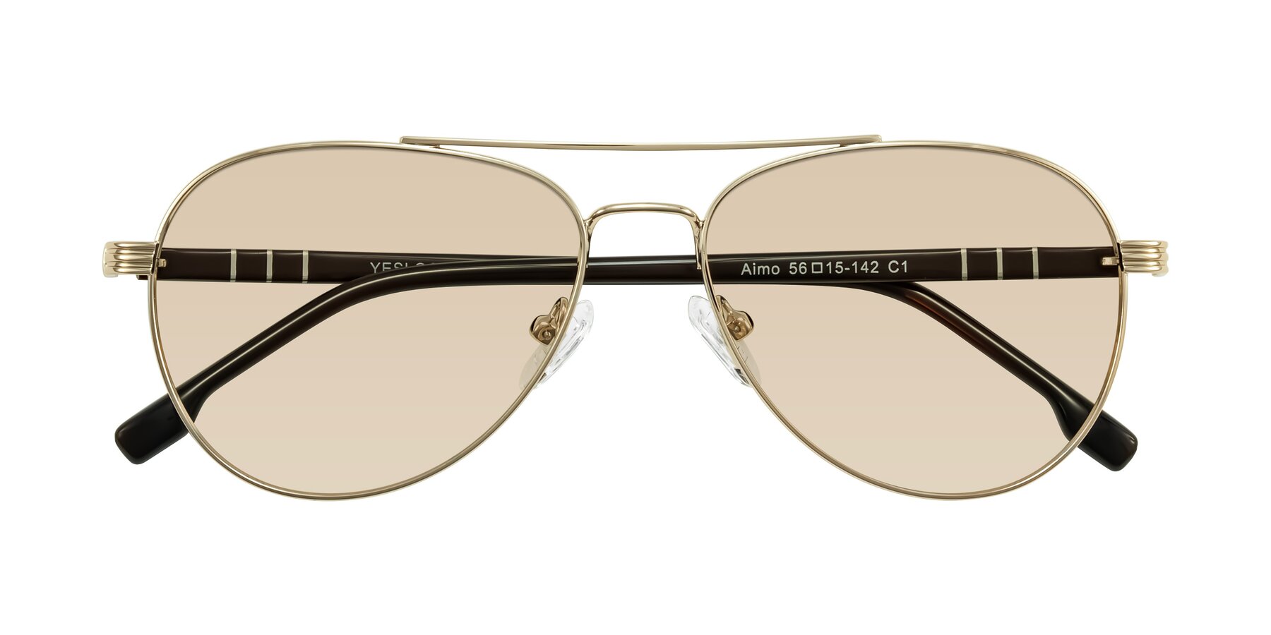 Folded Front of Aimo in Gold/Dark Brown with Light Brown Tinted Lenses