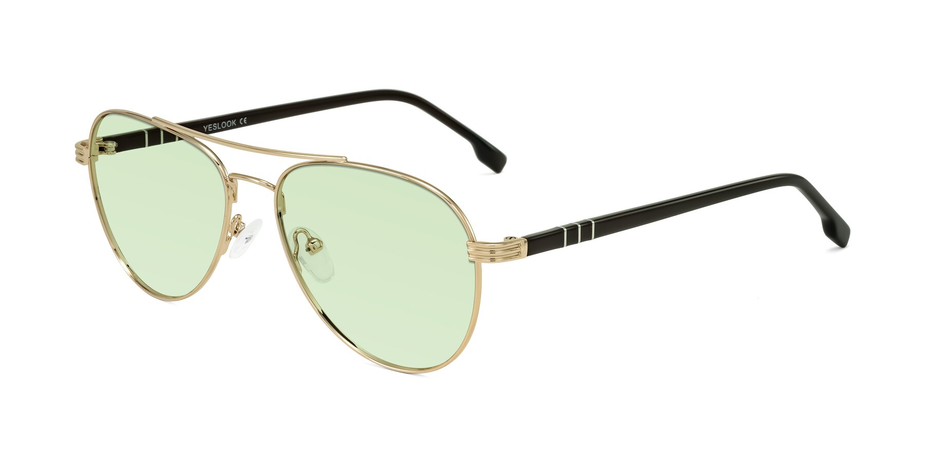 Angle of Aimo in Gold/Dark Brown with Light Green Tinted Lenses