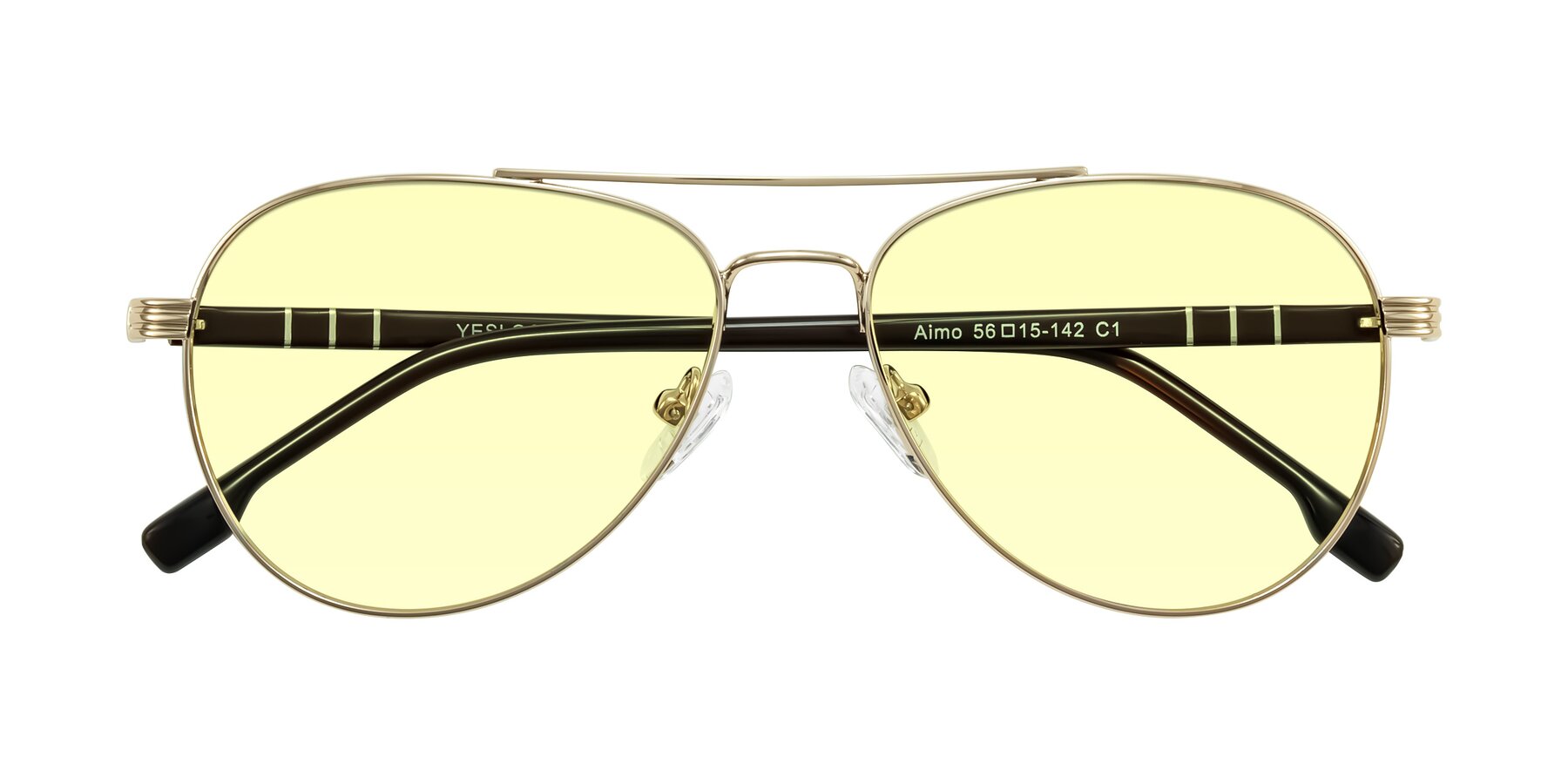 Folded Front of Aimo in Gold/Dark Brown with Light Yellow Tinted Lenses