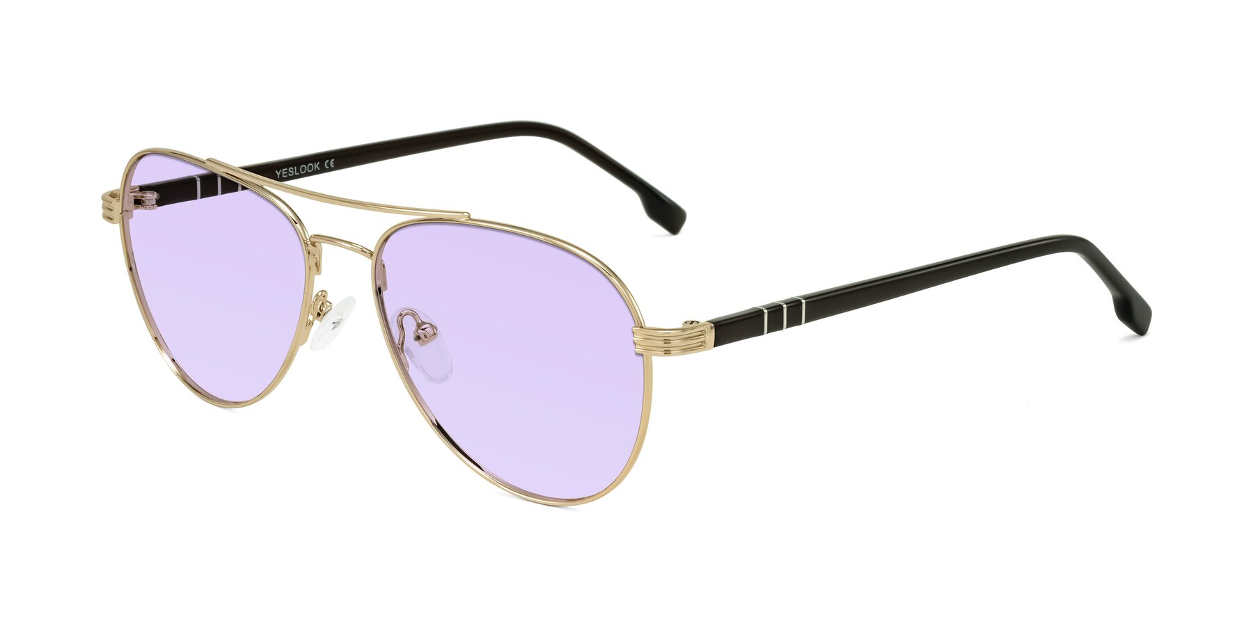 Angle of Aimo in Gold/Dark Brown with Light Purple Tinted Lenses