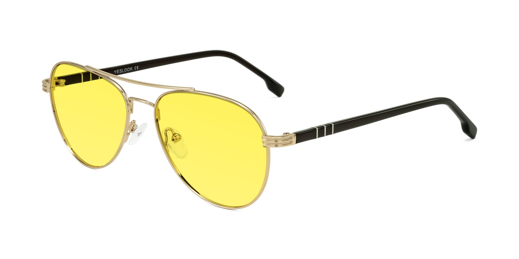 Angle of Aimo in Gold/Dark Brown with Medium Yellow Tinted Lenses