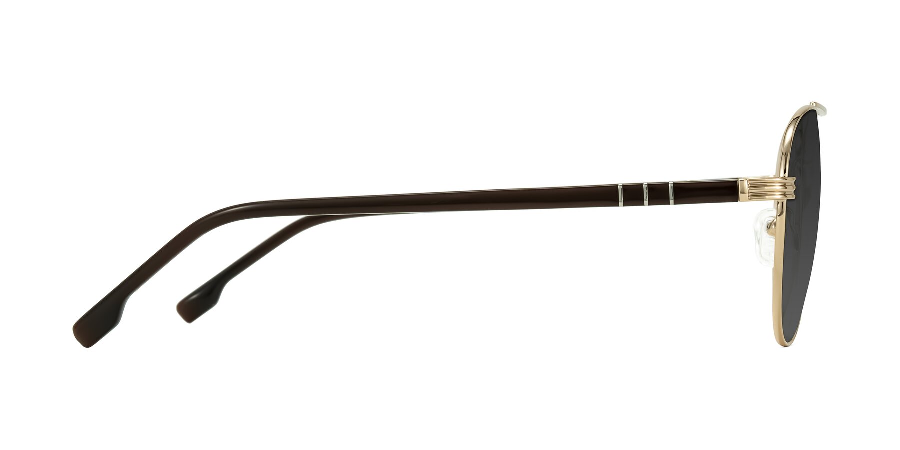 Side of Aimo in Gold/Dark Brown with Gray Tinted Lenses