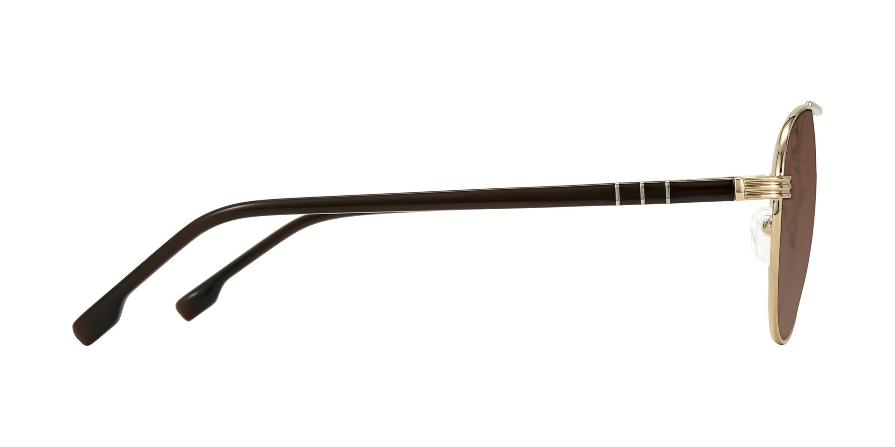 Side of Aimo in Gold/Dark Brown with Brown Tinted Lenses
