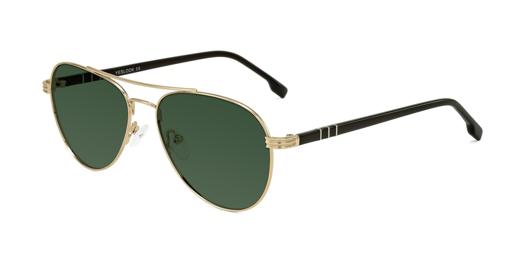 Angle of Aimo in Gold/Dark Brown with Green Tinted Lenses