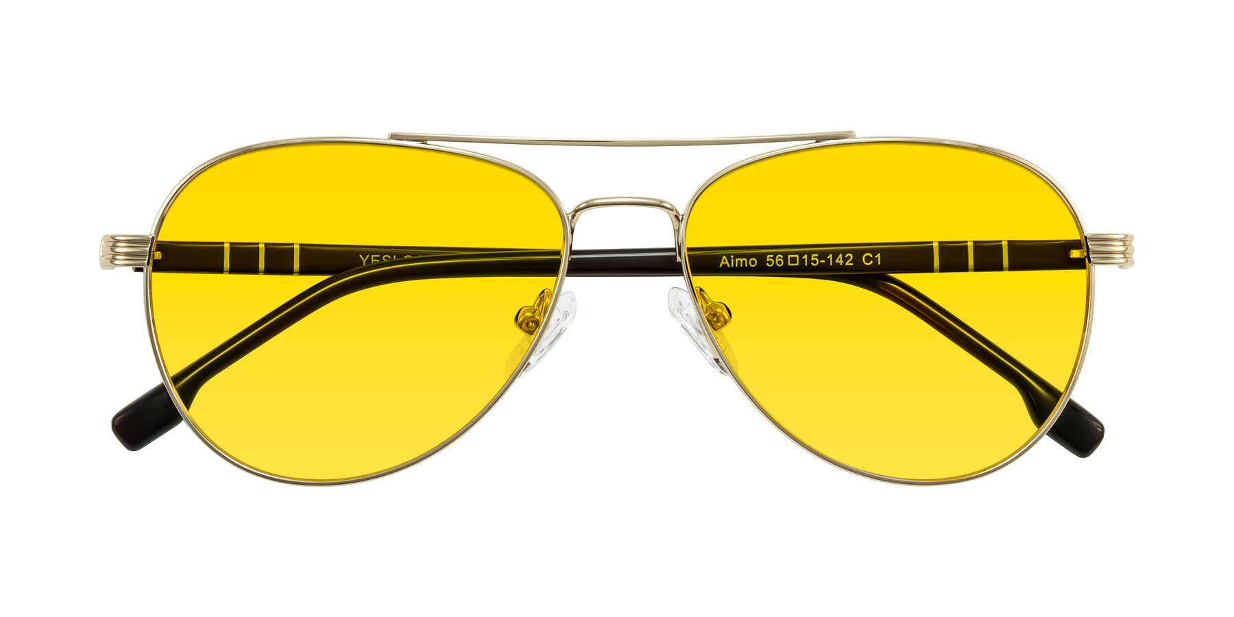 Folded Front of Aimo in Gold/Dark Brown with Yellow Tinted Lenses