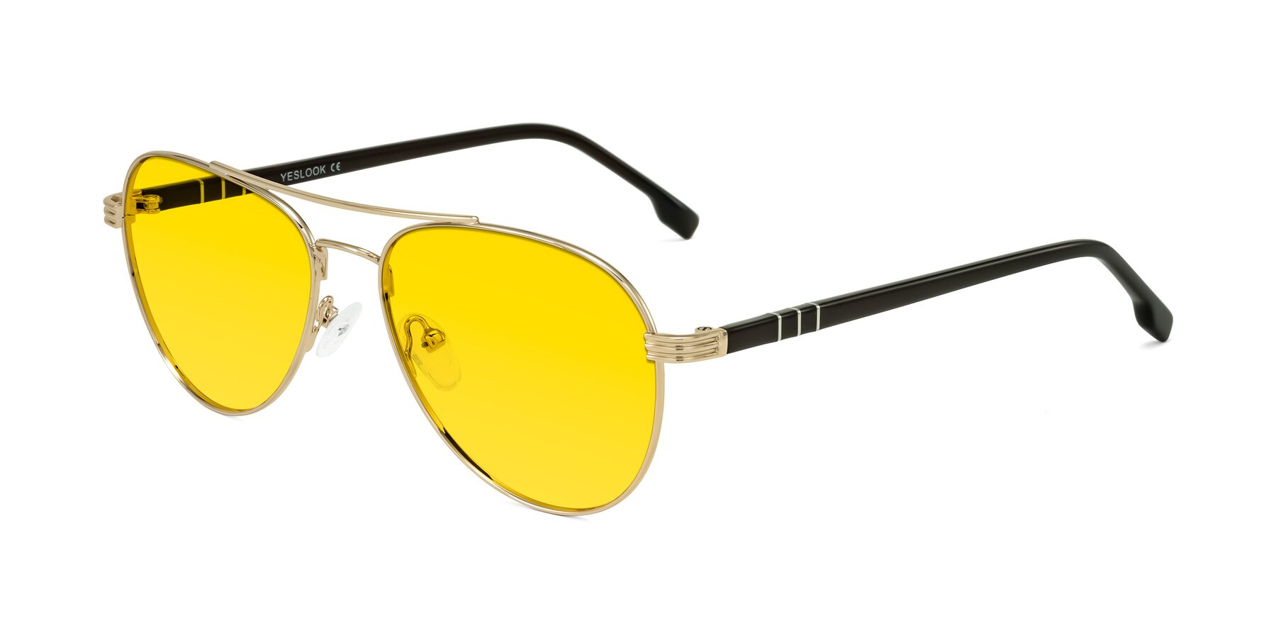 Angle of Aimo in Gold/Dark Brown with Yellow Tinted Lenses