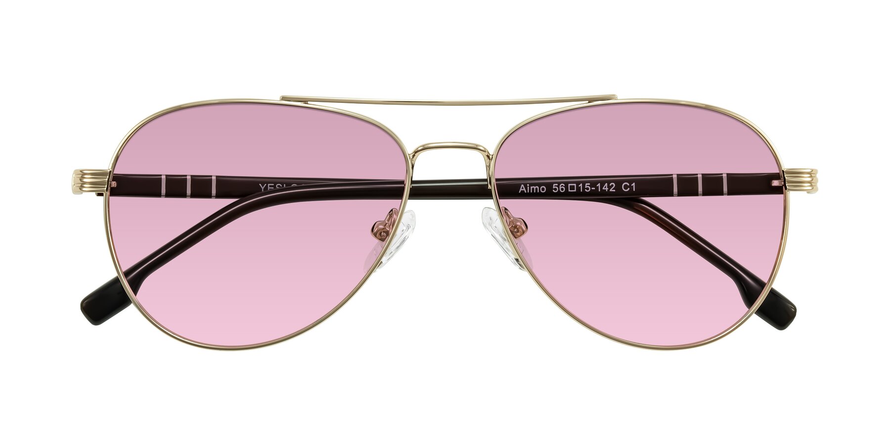 Folded Front of Aimo in Gold/Dark Brown with Light Wine Tinted Lenses