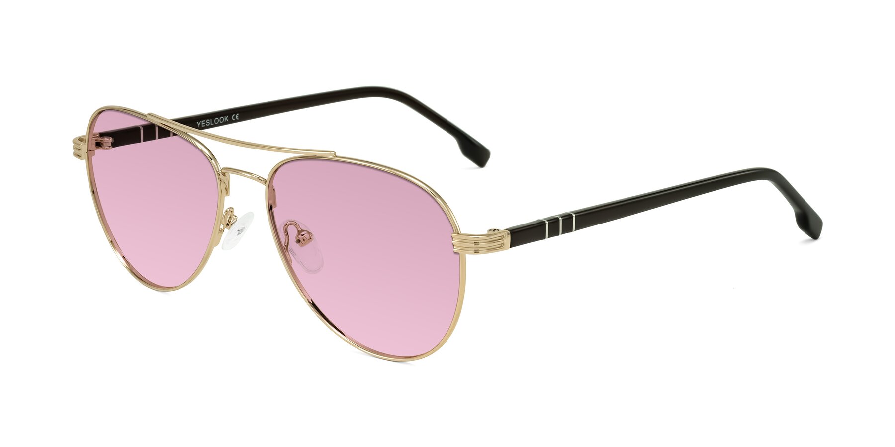 Angle of Aimo in Gold/Dark Brown with Light Wine Tinted Lenses