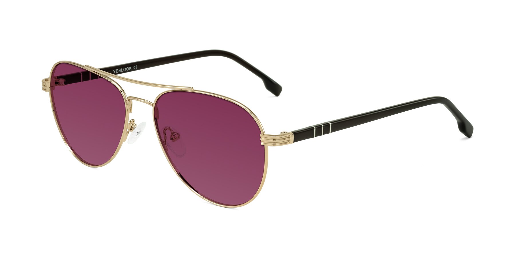 Angle of Aimo in Gold/Dark Brown with Wine Tinted Lenses