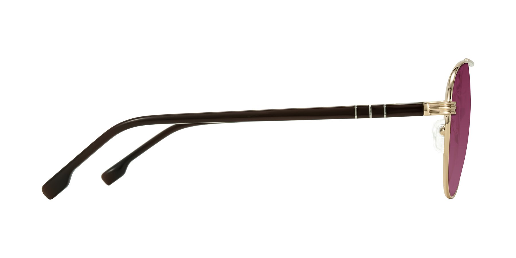 Side of Aimo in Gold/Dark Brown with Wine Tinted Lenses