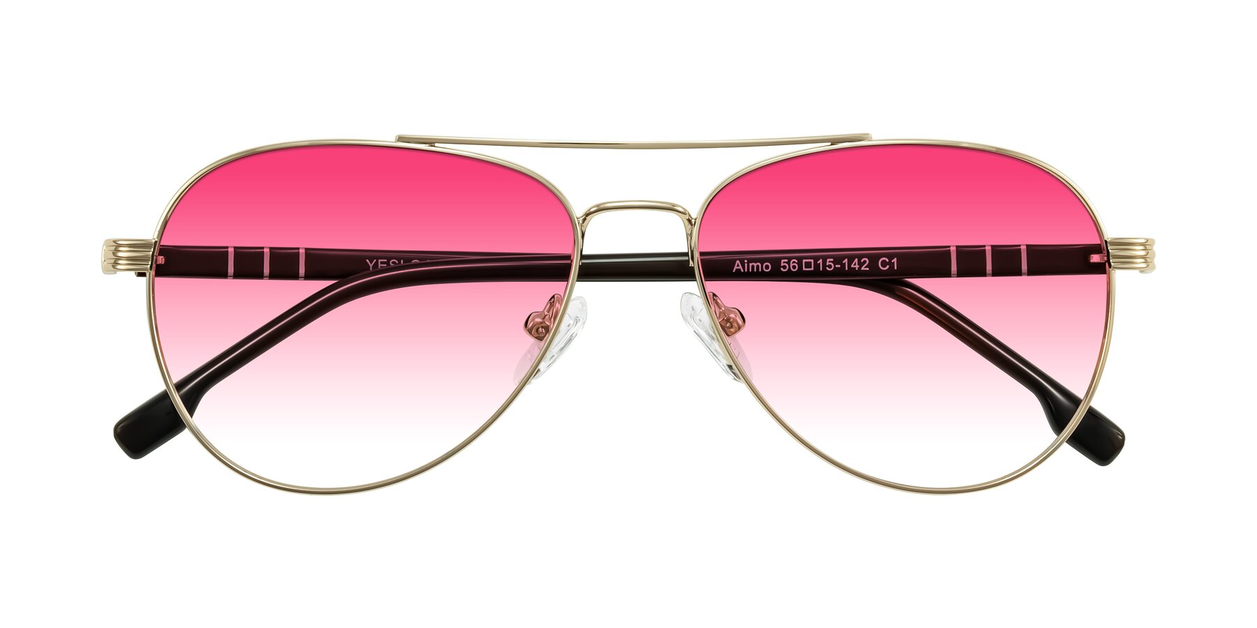 Folded Front of Aimo in Gold/Dark Brown with Pink Gradient Lenses