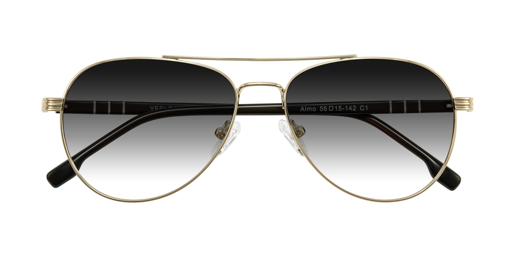 Folded Front of Aimo in Gold/Dark Brown with Gray Gradient Lenses