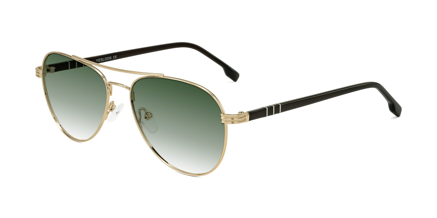 Angle of Aimo in Gold/Dark Brown with Green Gradient Lenses