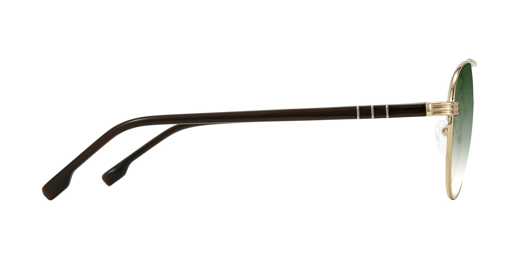 Side of Aimo in Gold/Dark Brown with Green Gradient Lenses