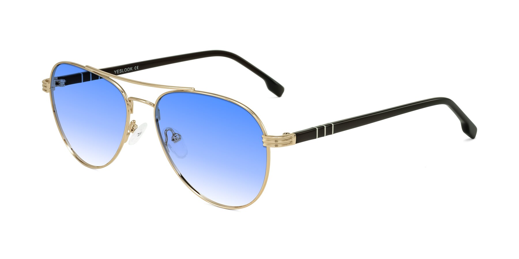 Angle of Aimo in Gold/Dark Brown with Blue Gradient Lenses