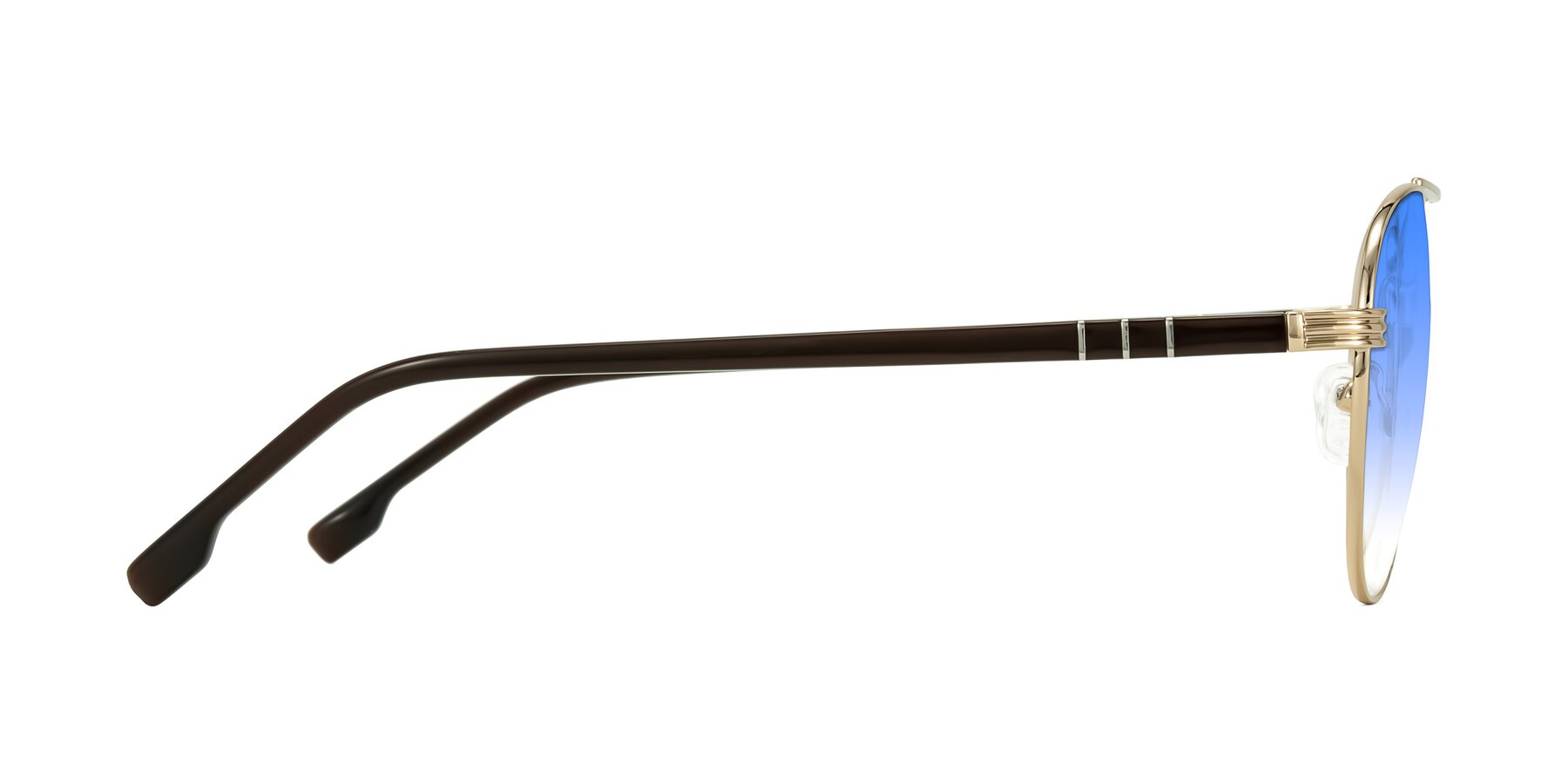 Side of Aimo in Gold/Dark Brown with Blue Gradient Lenses
