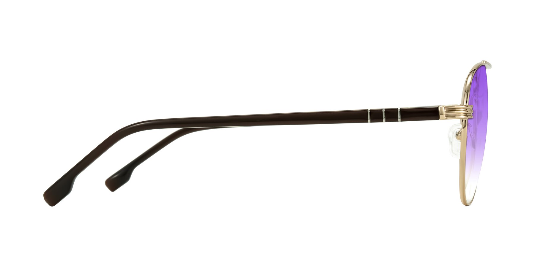 Side of Aimo in Gold/Dark Brown with Purple Gradient Lenses