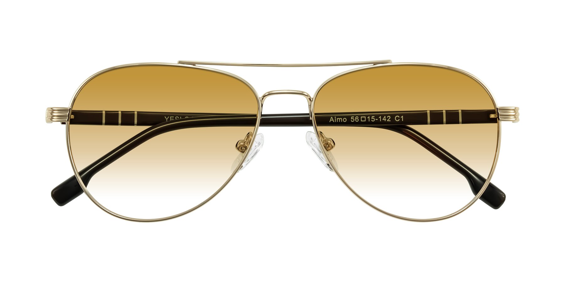 Folded Front of Aimo in Gold/Dark Brown with Champagne Gradient Lenses