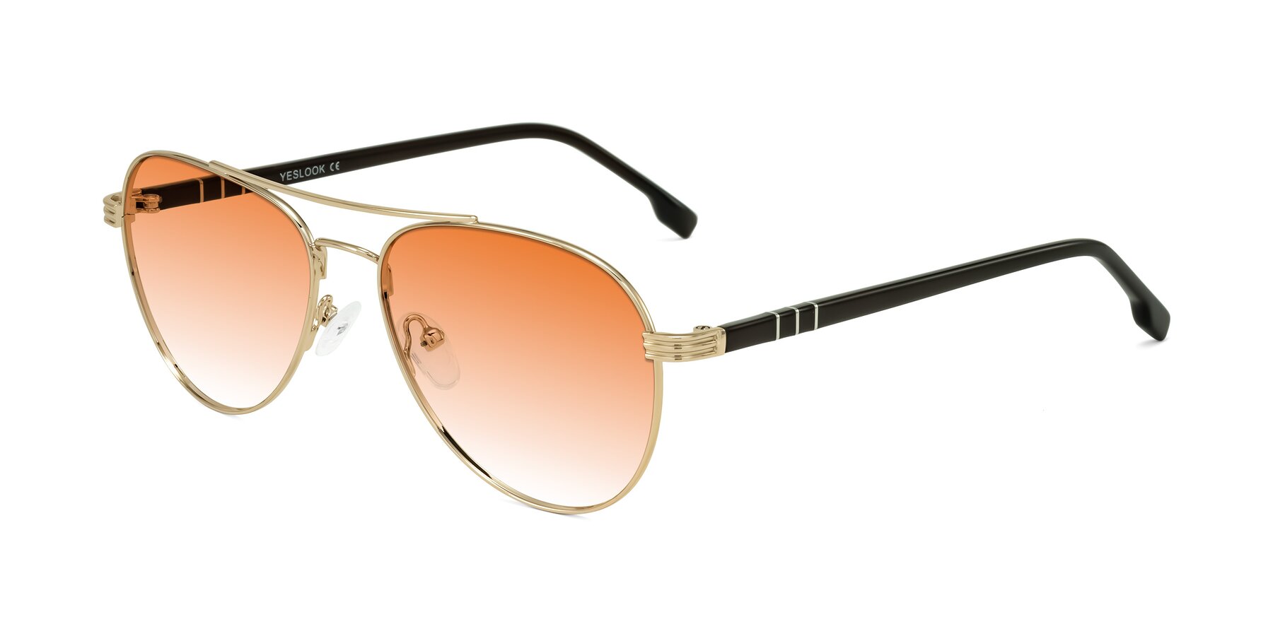 Angle of Aimo in Gold/Dark Brown with Orange Gradient Lenses