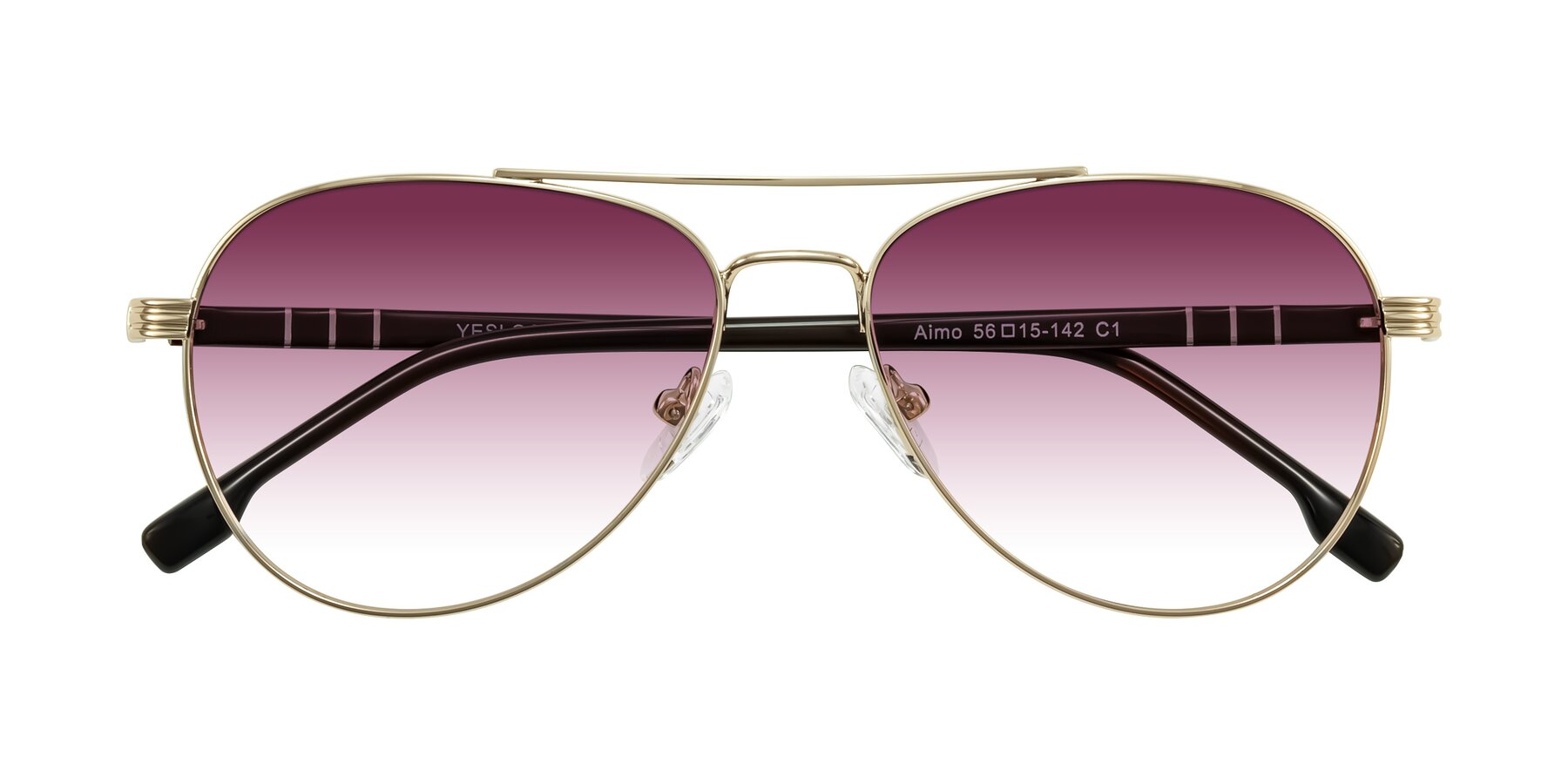 Folded Front of Aimo in Gold/Dark Brown with Wine Gradient Lenses