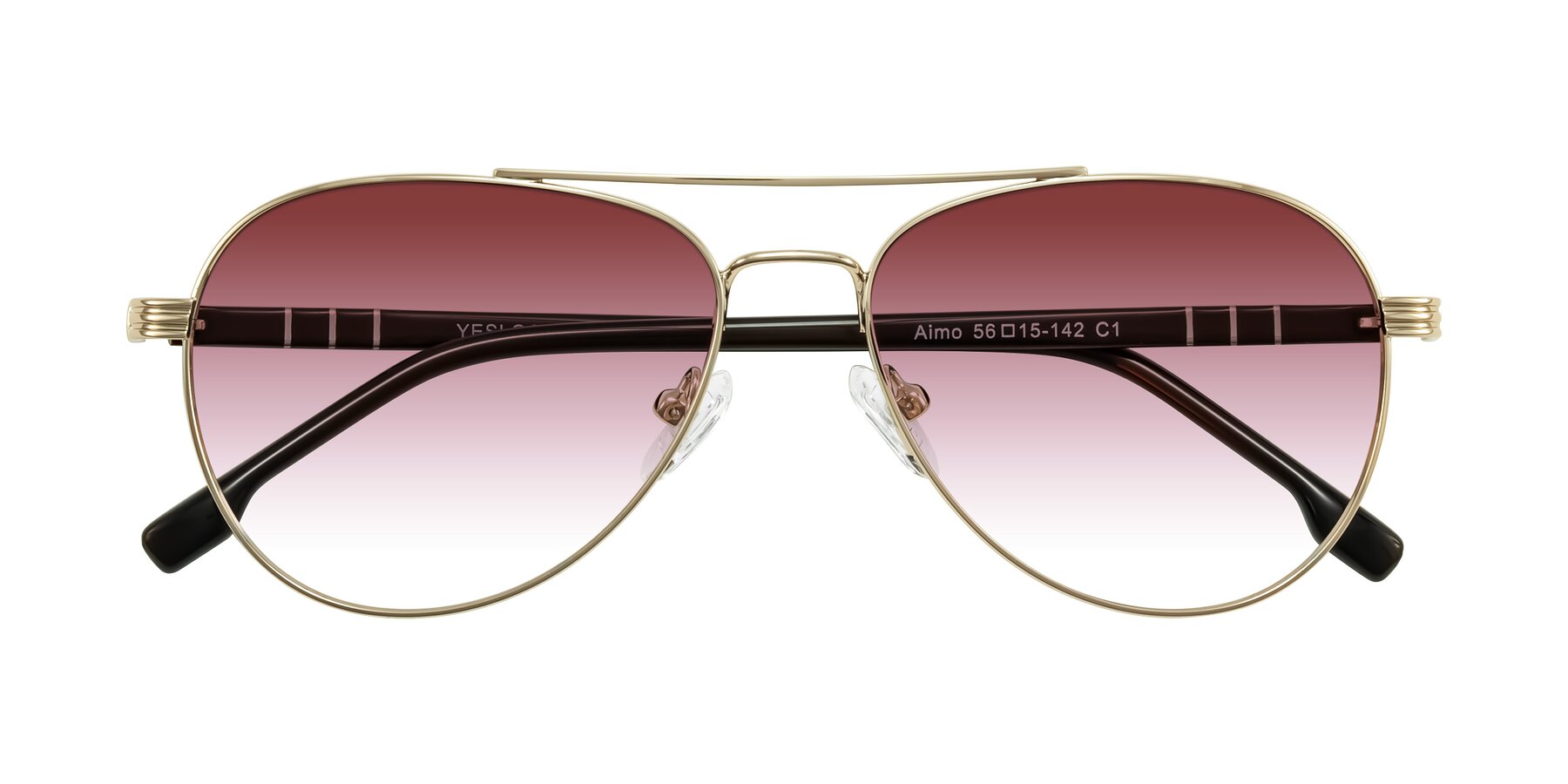 Folded Front of Aimo in Gold/Dark Brown with Garnet Gradient Lenses