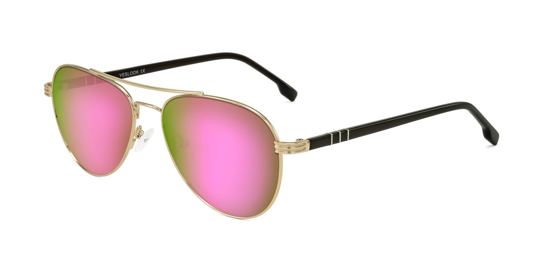 Angle of Aimo in Gold/Dark Brown with Pink Mirrored Lenses