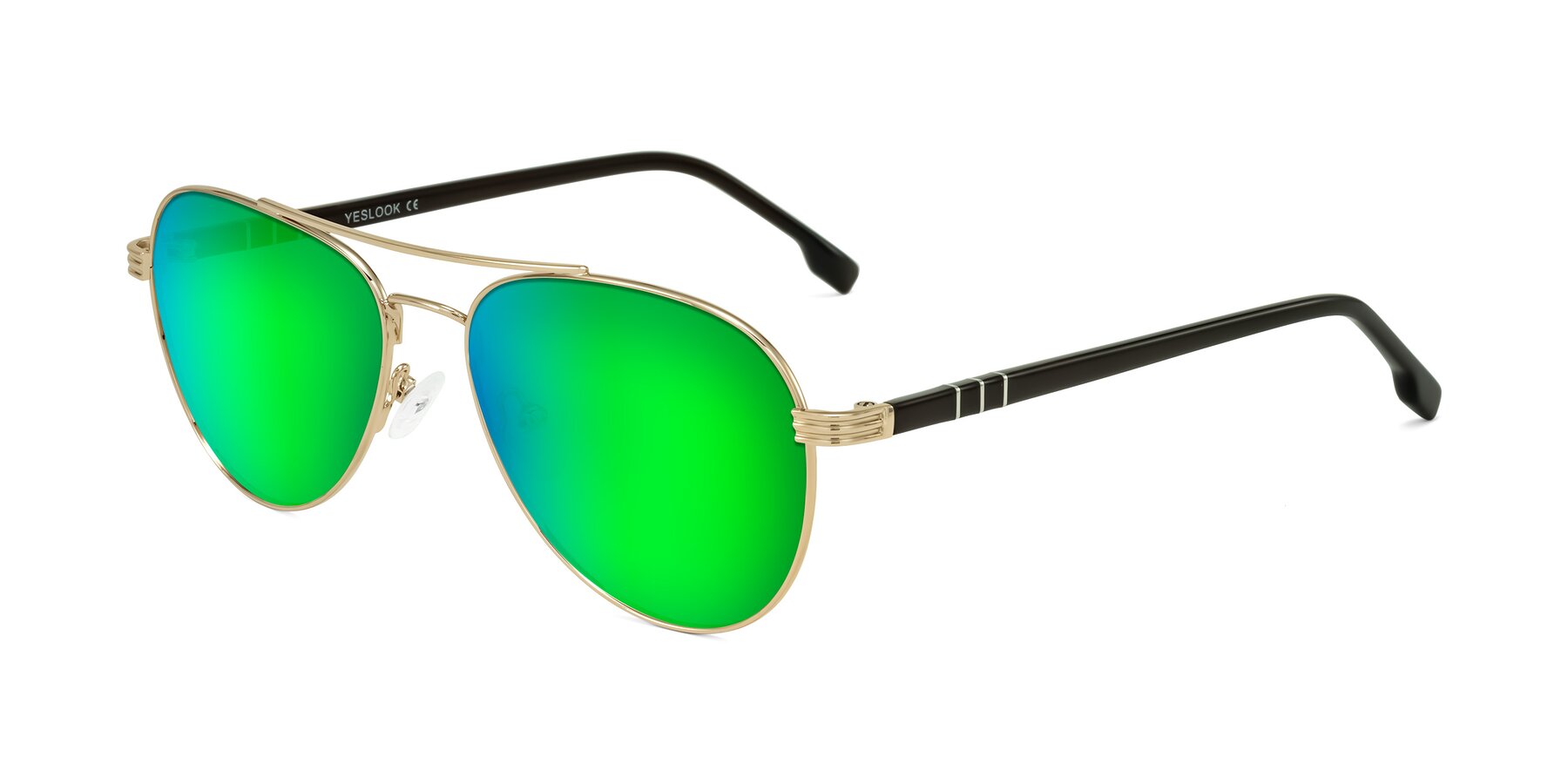 Angle of Aimo in Gold/Dark Brown with Green Mirrored Lenses