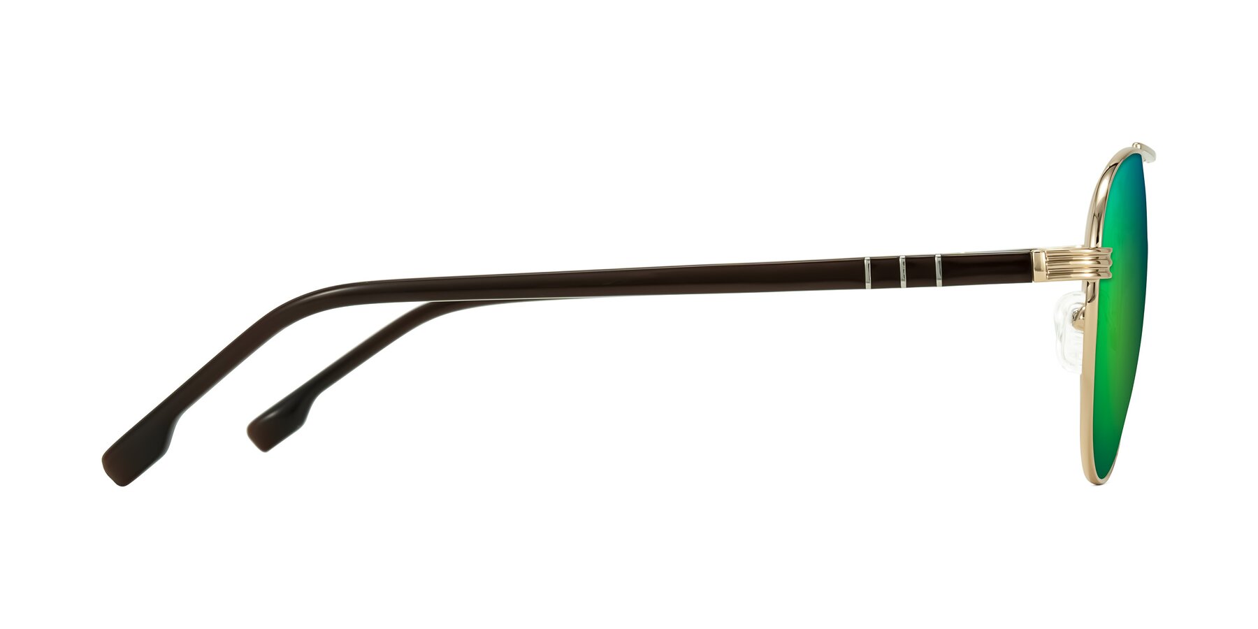 Side of Aimo in Gold/Dark Brown with Green Mirrored Lenses