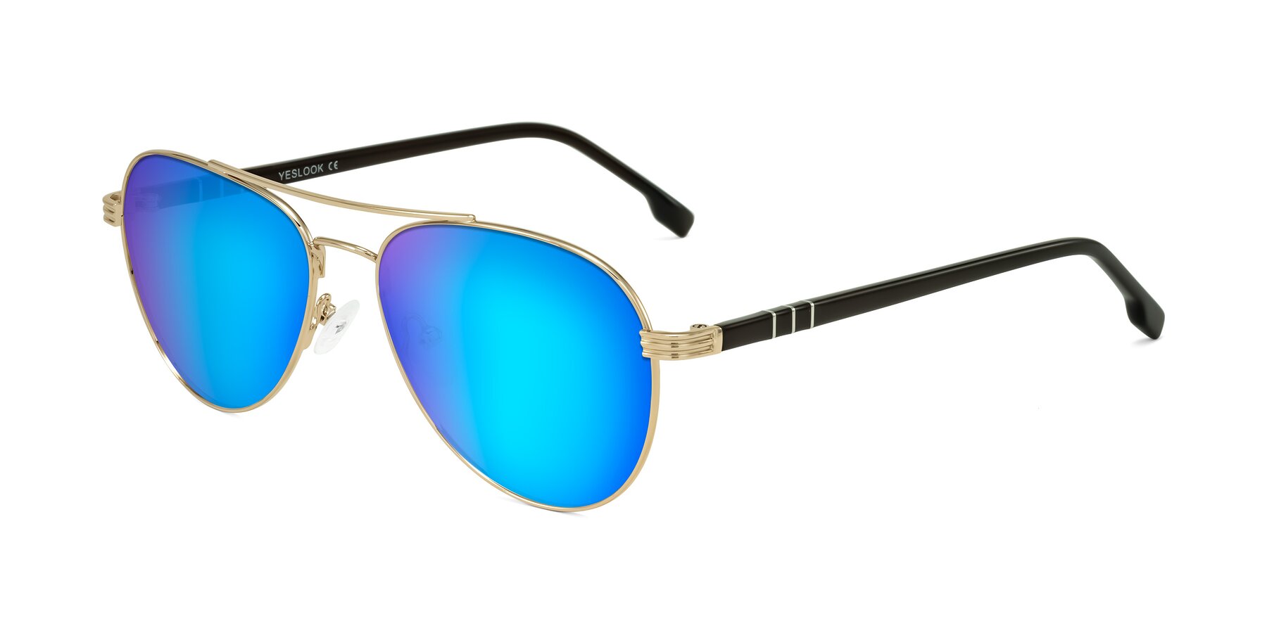 Angle of Aimo in Gold/Dark Brown with Blue Mirrored Lenses