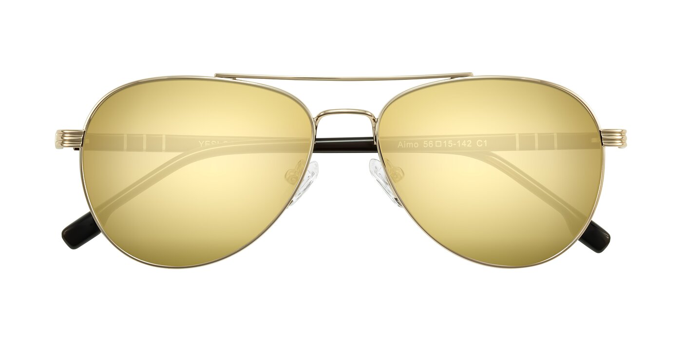 Aimo - Gold/Dark Brown Flash Mirrored Sunglasses