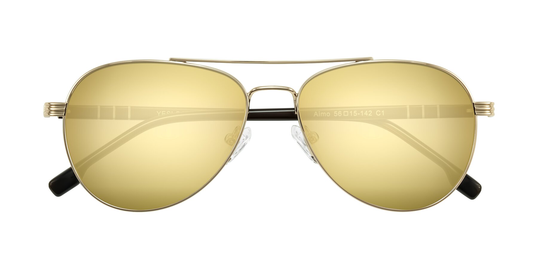 Folded Front of Aimo in Gold/Dark Brown with Gold Mirrored Lenses