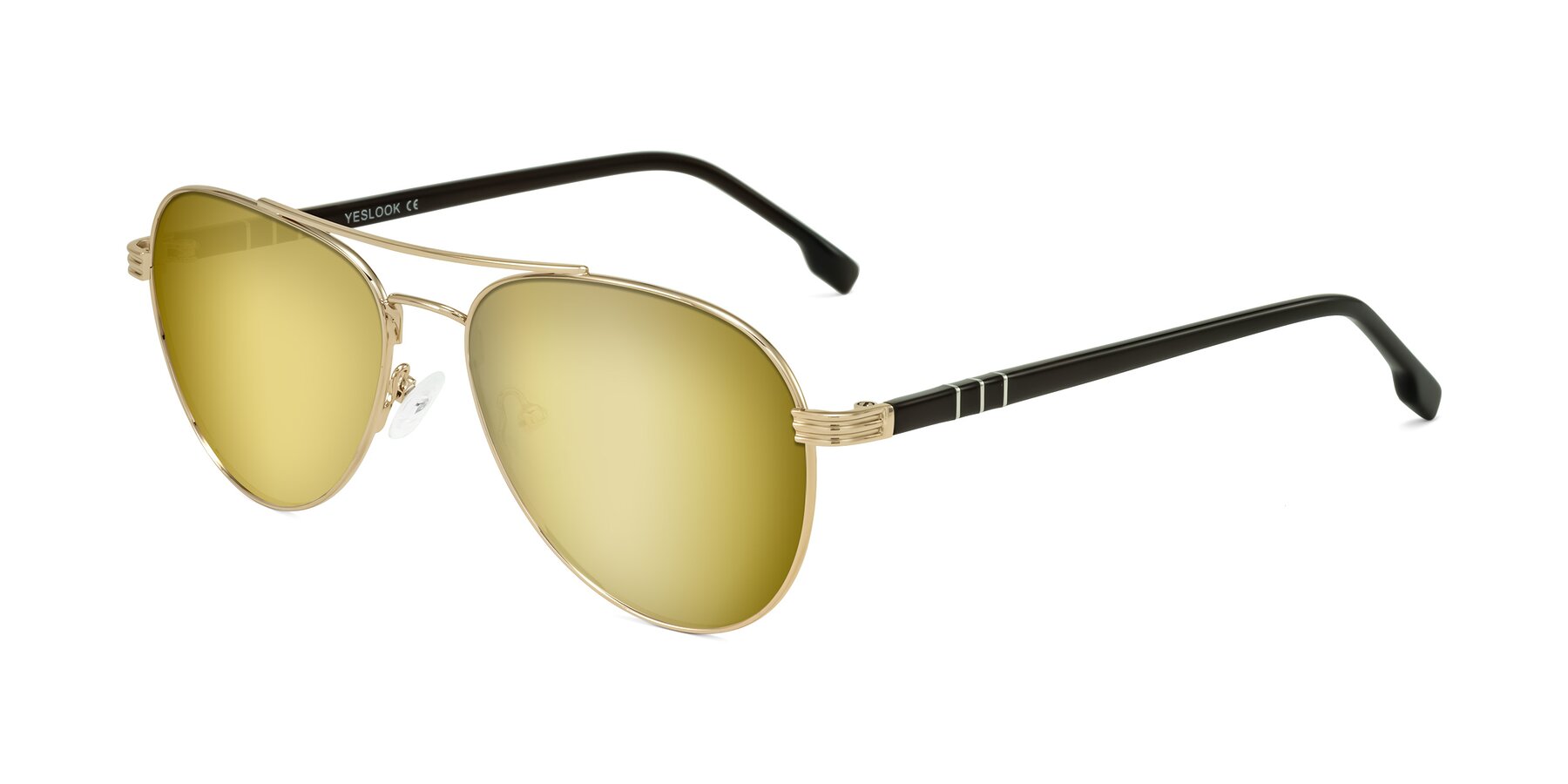 Angle of Aimo in Gold/Dark Brown with Gold Mirrored Lenses