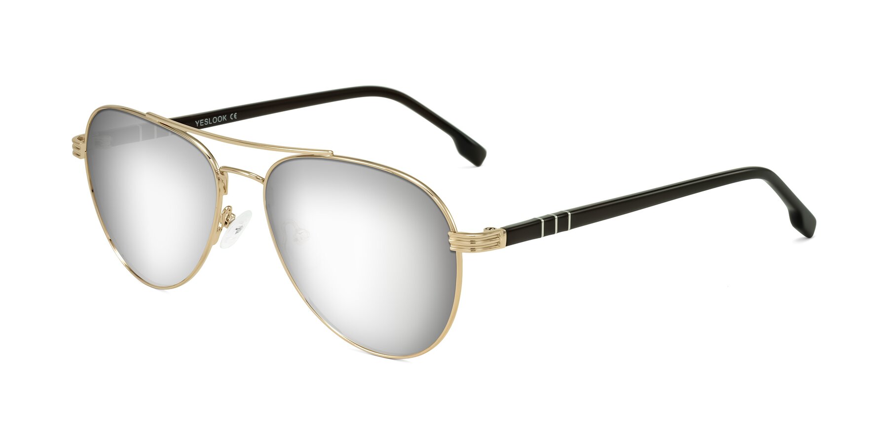 Angle of Aimo in Gold/Dark Brown with Silver Mirrored Lenses