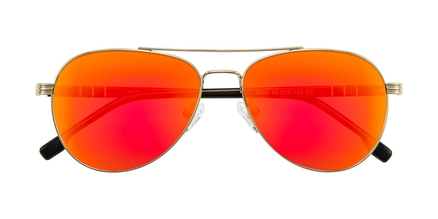 Aimo - Gold/Dark Brown Flash Mirrored Sunglasses