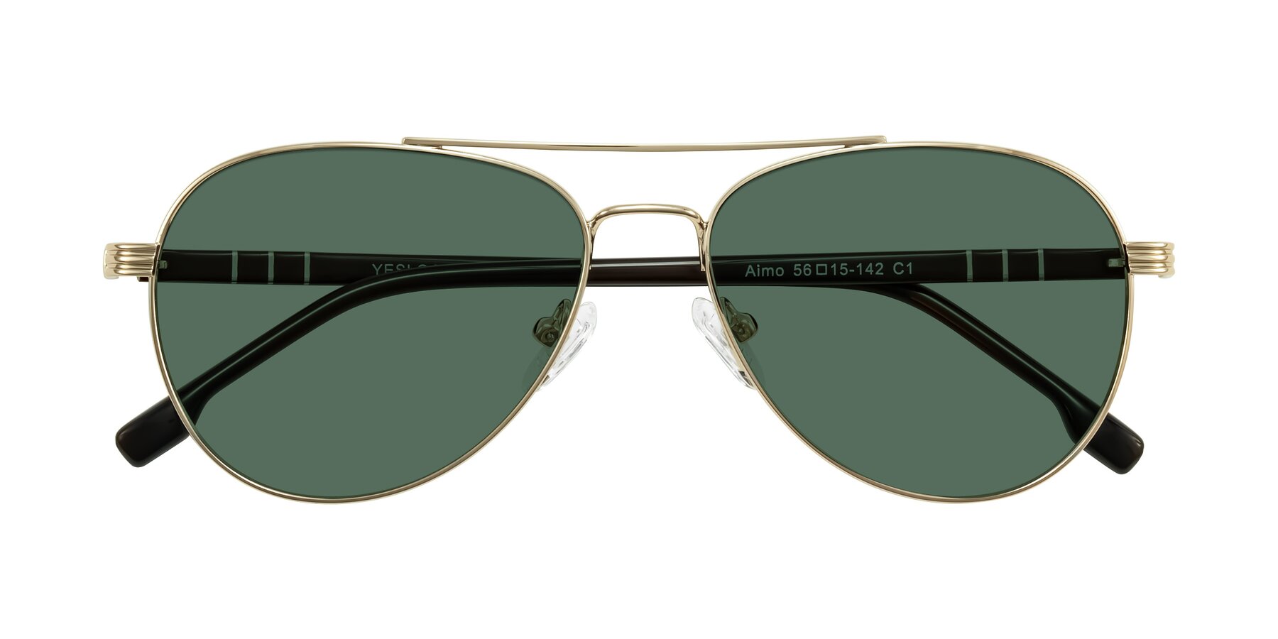 Folded Front of Aimo in Gold/Dark Brown with Green Polarized Lenses