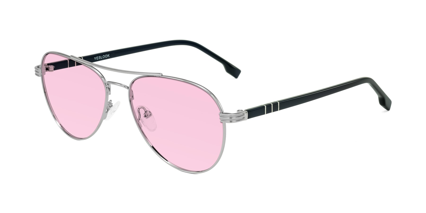 Angle of Aimo in Silver/Dark Blue with Light Pink Tinted Lenses