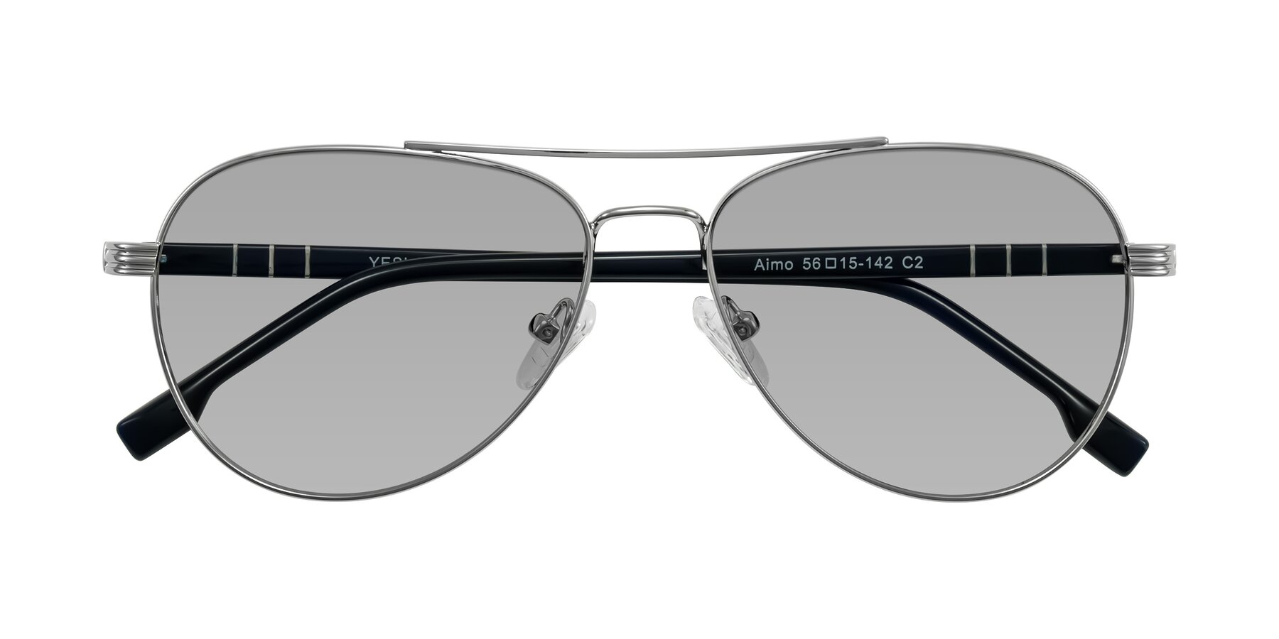 Folded Front of Aimo in Silver/Dark Blue with Light Gray Tinted Lenses