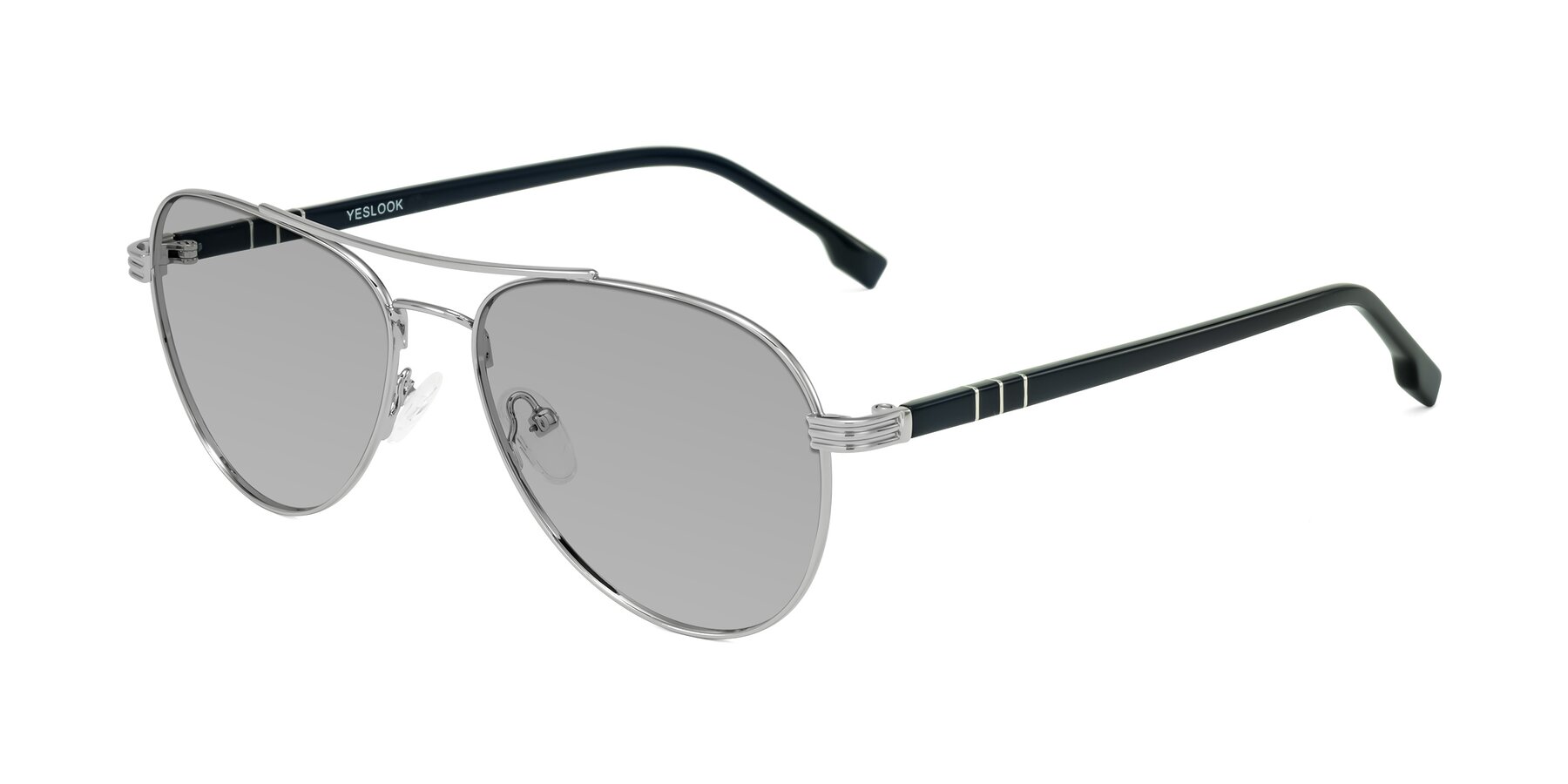 Angle of Aimo in Silver/Dark Blue with Light Gray Tinted Lenses