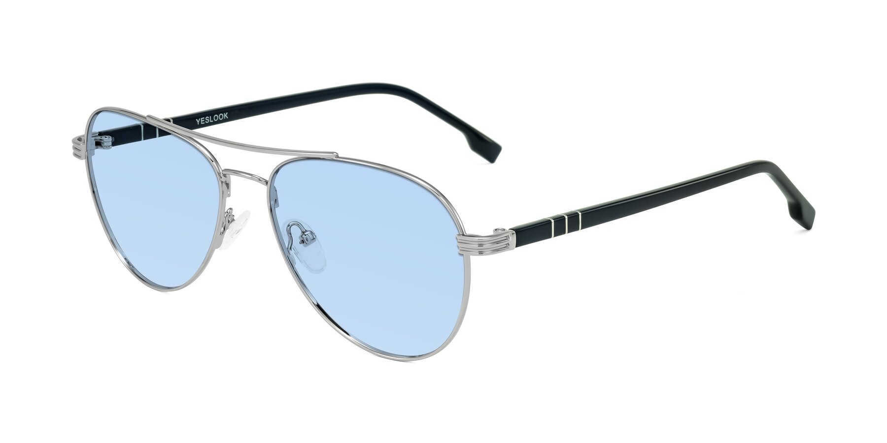 Angle of Aimo in Silver/Dark Blue with Light Blue Tinted Lenses