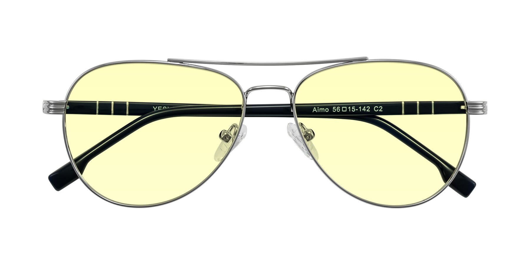 Folded Front of Aimo in Silver/Dark Blue with Light Yellow Tinted Lenses