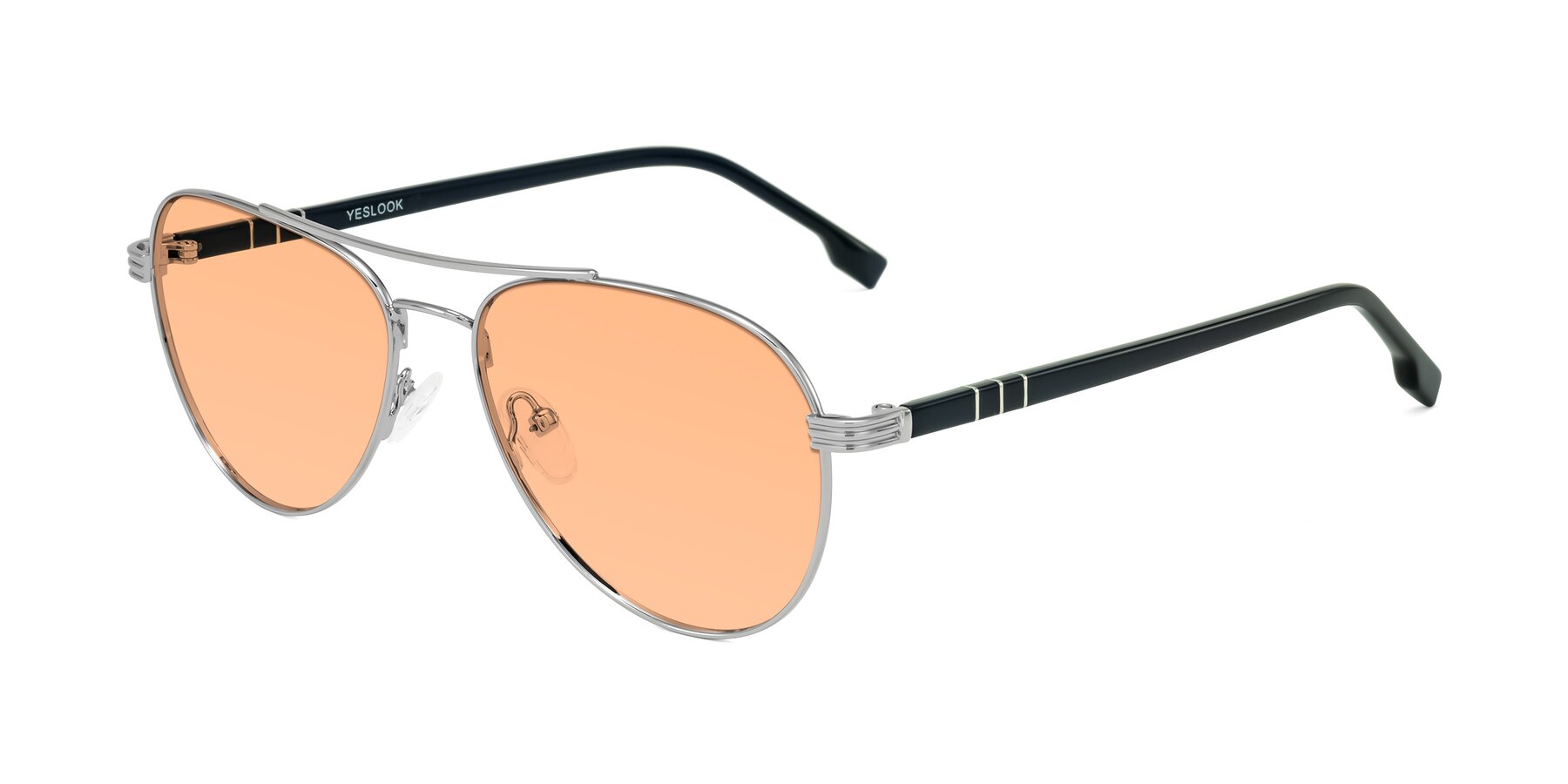 Angle of Aimo in Silver/Dark Blue with Light Orange Tinted Lenses