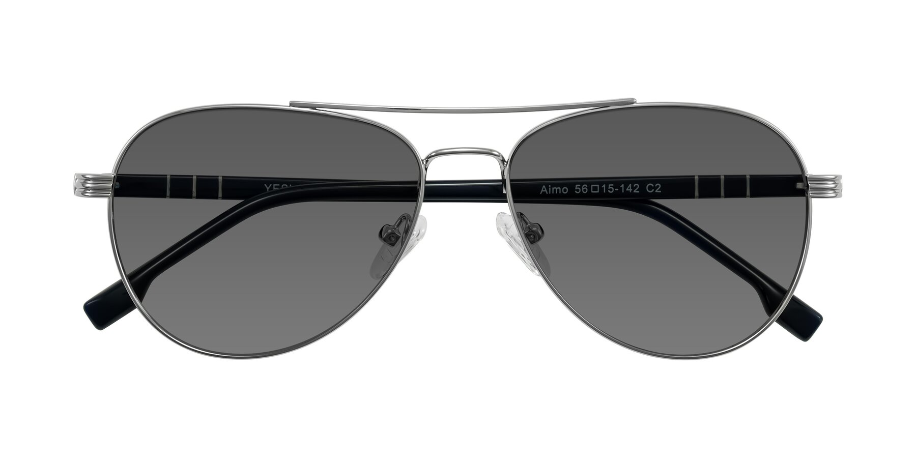 Folded Front of Aimo in Silver/Dark Blue with Medium Gray Tinted Lenses
